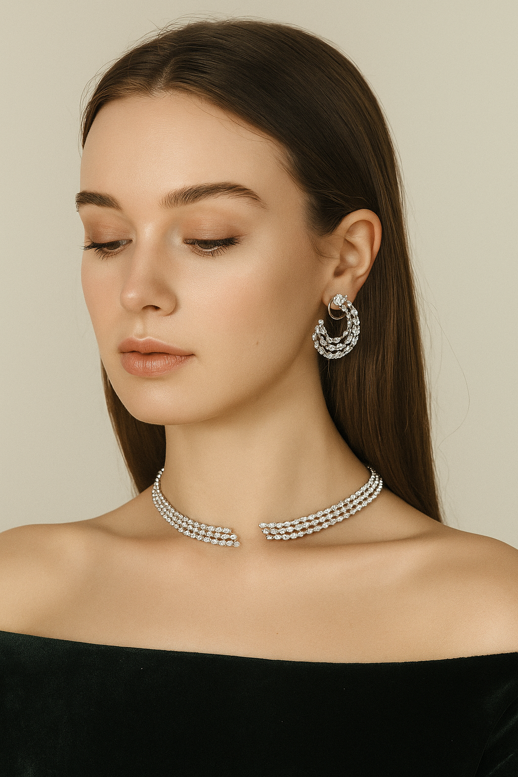 Triple Layer Diamond Look Choker Set